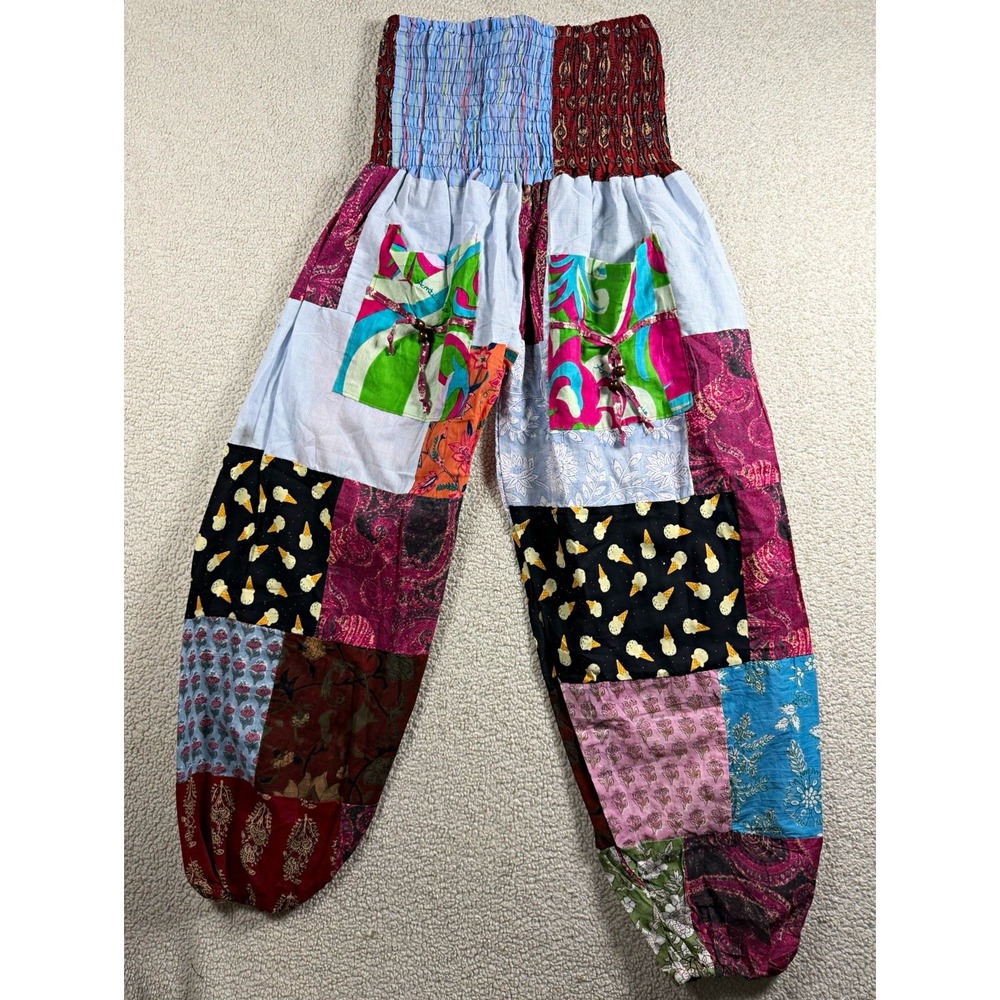 Ashley Taylor Women's One Size Patchwork Cotton Harem Pants Multicolor Relaxed